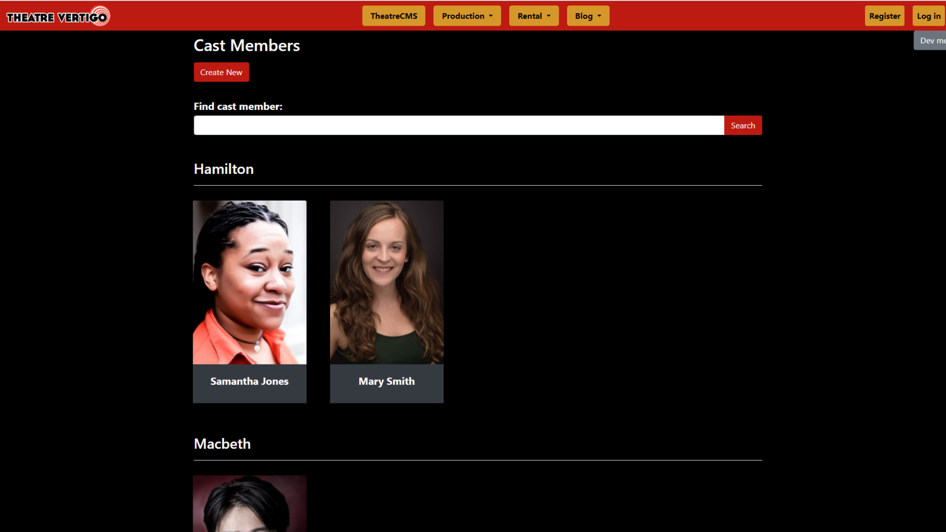 Cast Member Index Page